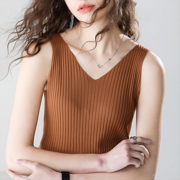 

2020 underwear vest women's sling vest with ice silk thin v-neck solid color sleeveless underwear fashion, White