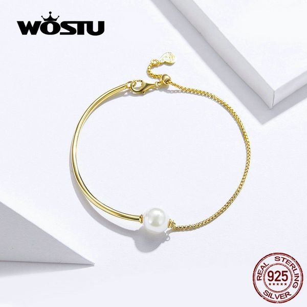 

wostu 100% real 925 sterling silver pearl original bracelet & bangles gold color adjustable size bracelet luxury jewelry fnb019, Black