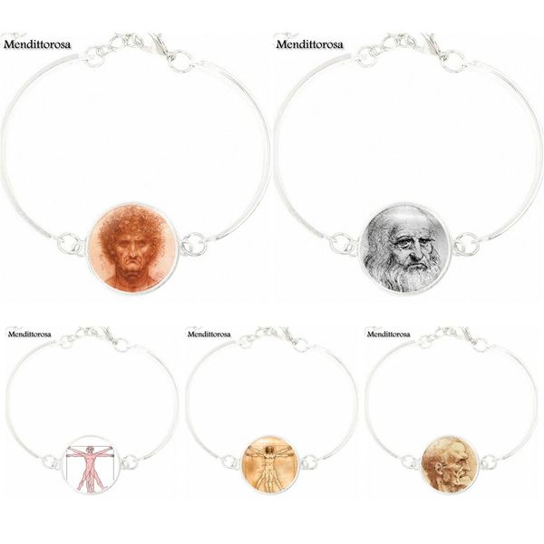

glass cabochon bracelet bangle vintage chain bracelet bangle women jewelry for women leonardo da vinci the vitruvian man, Golden;silver