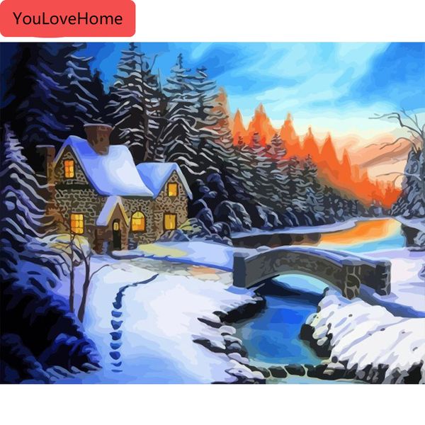 

paint by numbers winter landscape drawing on canvas handpainted snow art kits diy gift home decoration animals art picture
