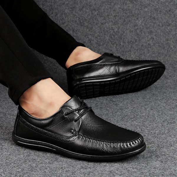 

2019 size 36-47 men's casual shoes oxford genuine leather dress shoes brogue lace up flats male casual black brown %1898