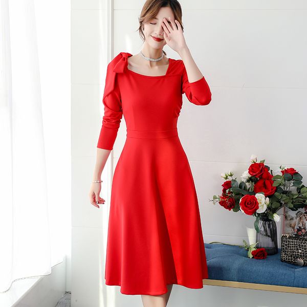 

calan diana 2019 spring-summer new korean version of women's fashion-fit long-sleeve solid color was thin casual dress women's, Black;pink