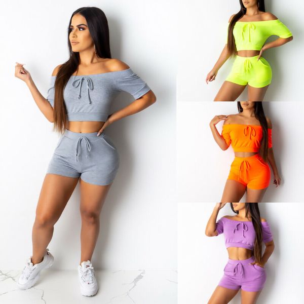 

сша женщины crop tops + шорты эластичный tracksuit set summer beach travel outfit 2pcs дамы tracksuit tank top тощие брюки set