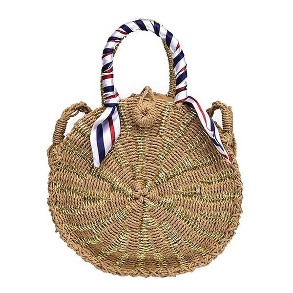 

round straw messenger bag ladies vintage handmade handbag circle rattan bag boehmian beach straw