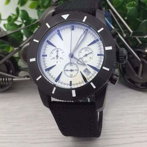 

br 1884 practical mens watch superocean chronograph chronomat colt quartz aerospace white dial 42 wristwatches fabric band outdoor watches, Slivery;brown