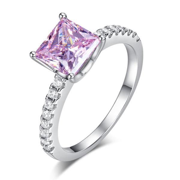 

exquisite women wedding rings 1.5 ct fancy pink created diamond 925 sterling silver promise anniversary ring, Slivery;golden