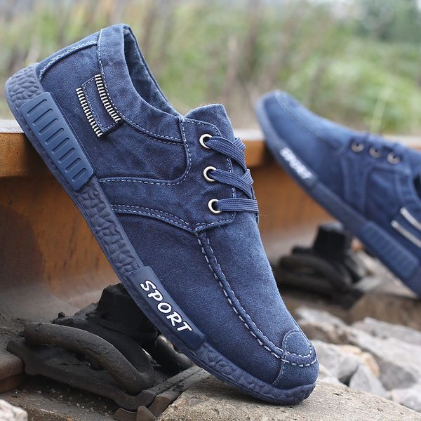 

canvas men shoes denim lace-up men casual shoes new plimsolls breathable male footwear spring autumn footwear, Black