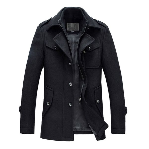 

new arrival 2016 mens autumn and winter basical wool blends jackets and coats single button pea coat, Black