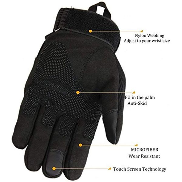 

full finger outdoor glove contact screen men`s cycling climbing sports glove for riding motorcycle phone, Black