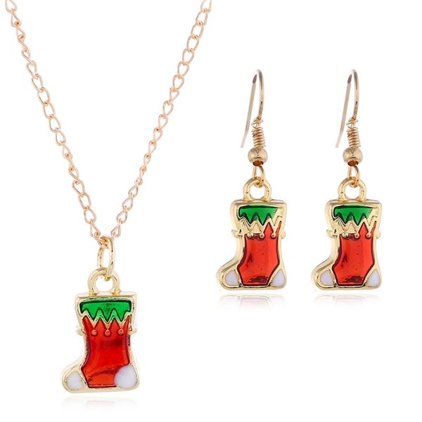 

fashion new holiday gift christmas socks earrings necklace two-piece personalized socks jewelry sale, Golden;silver