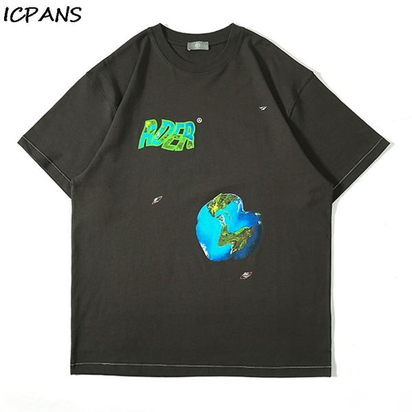 

icpans spoof twisted earth letter short sleeve tshirts streetwear hip hop casual loose fashion tees shirts men harajuku summer, White;black