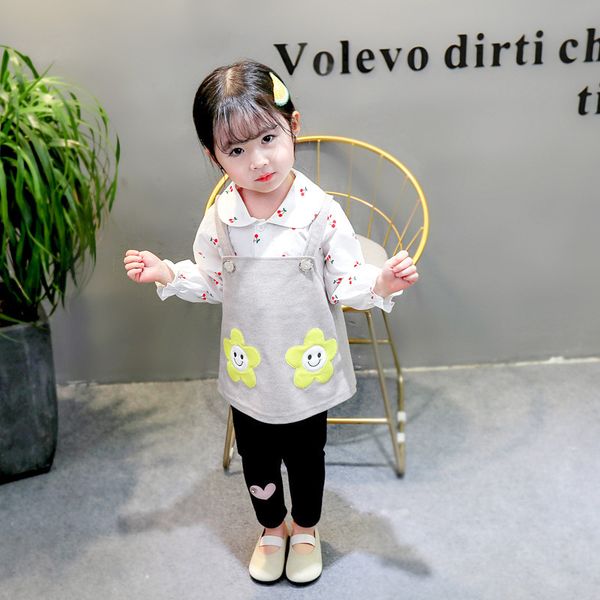 

2020 spring autumn children fashion clothes baby girls print lapel shirt pants 3pcs/sets kids infant clothing toddler sportswear, White