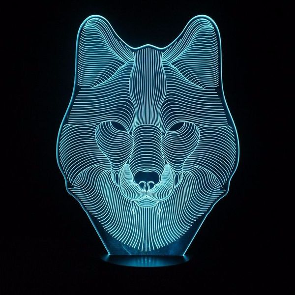 

14x20cm acrylic panel 3d led lamp animal wolf night light 7 colors changing kids room lamp gxw216