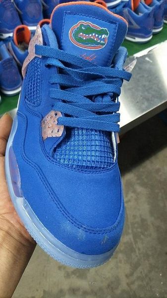 

4 florida gators pe unc powder blue suede basketball shoes men 4s gators pe blue orange unc sports sneakers