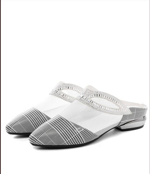 

2019 full genuine leather shoes sandals women slippers 2018 large size new summer slippers fashion sandals rhinestone women sandals, Black