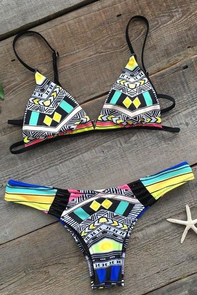 

bikini2020 women triangle split print bikini swimsuit push up wire pad bandage bikini set two pieces low rise biquini