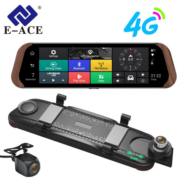 

e-ace car dvr stream rearview mirror camera 4g android fhd 1080p 10 inch dual lens adas video recorder auto registrar dashcam