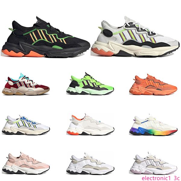 

2019 new ozweego men women casual shoes 3m reflective triple black cloud white solar red neon green pink outdoor sports sneakers size 36-45, Black;green