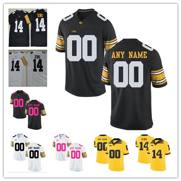 

custom iowa hawkeyes 2019 ncaa football any number name white black yellow 14 desmond king nate stanley kittle stanzi sargent college jersey