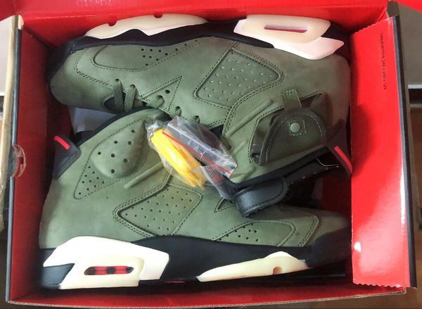 

6 travis scotts cactus jack suede glow in dark 3m reflective olive army green basketball shoes men 6s sneakers with box