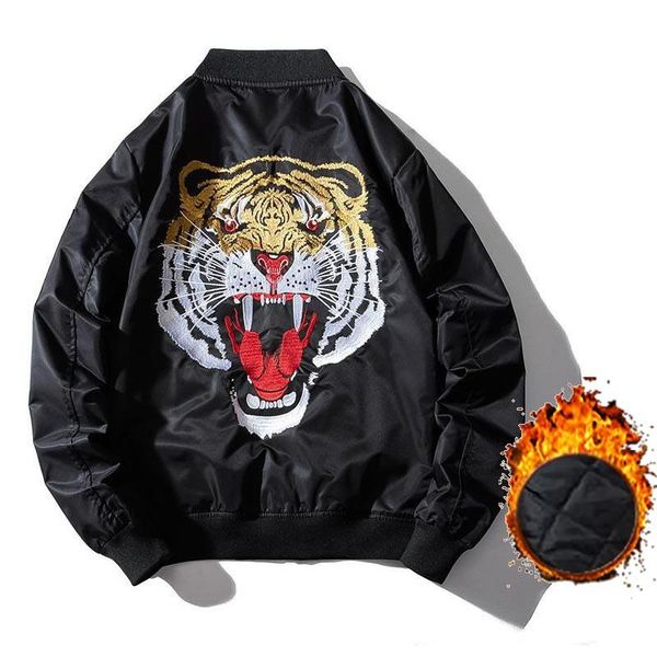 

fashion men thicked good quality full embroidery jackets tiger/lion pattern outwear thicken cotton bomber jackets mens designer windbreaker, Black;brown