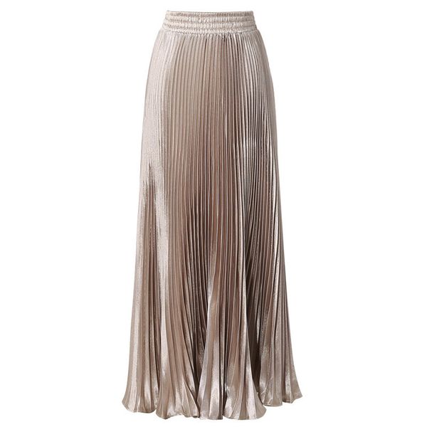 

summer new fashion vintage metallic bling bling glitter gold pleated a line women long maxi flare skater party skirt, Black