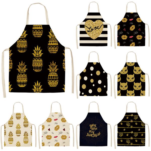 

aprons 1pcs bronzing kitchen apron for woman sleeveless cotton linen home cooking baking bibs cleaning tools 53*65cm