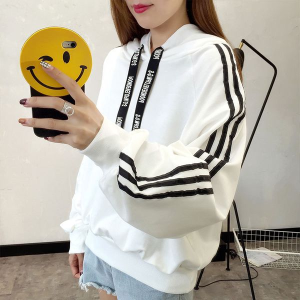 

women fashionable loose tracksuit long sleeve hoodie and pants sides stripes quality material modify body simple style tracksuit, Black