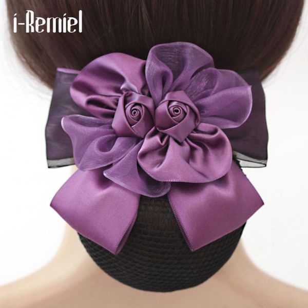 

i-remiel hair cover tulle clip ribbon bowknot bow bun net snood crochet cover tiara accesories clip lady, Golden;white