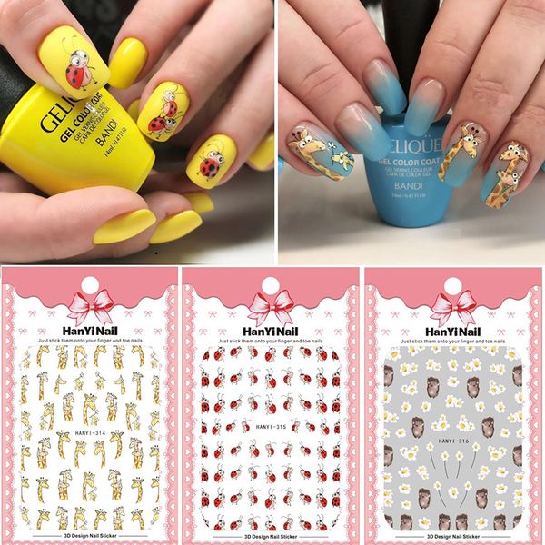 

1 sheet 3d nail sticker cute giraffe designs nail adhesive diy sticker foils decals manicure decoration wraps 2019 new, Black