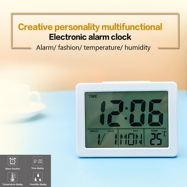 

mute digital alarm clock battery operated snooze fuction lcd night light screen display student bedroom desk alarm clock