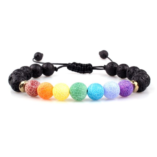 

fashion 8mm natural black lava stone 7 chakra bracelet diy volcano rock essential oil diffuser bracelet for women men
