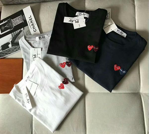 

2019 ummer cdg men wome double heart de play embroidered ingle red golden heart hort leeve eye t hirt polo y 3 tee
