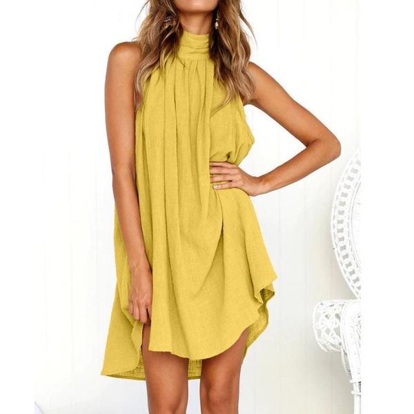 

casual dresses designer dress women's clothing round neck pleated linen vest dress white, yellow, black, military green, Black;gray