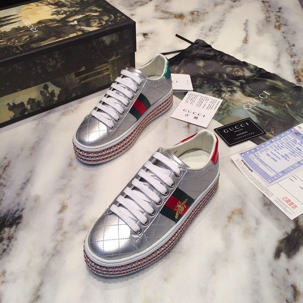 

new thick bottom wild low-lady style diamond casual shoes lace-up muffin shoesss embroidery little bee white shoes womenss shoes 24698, Black