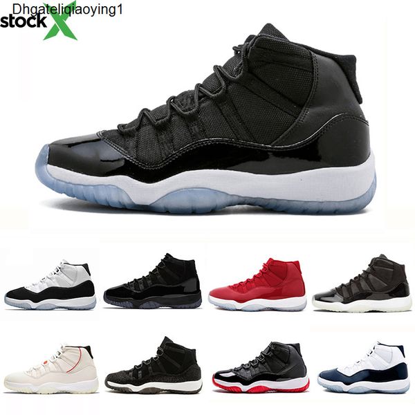 

2020 bred 11s space jams concord 45 xi 11 men women basketball shoes cap and gown prom night prm heiress sports sneaker 36-47, Black