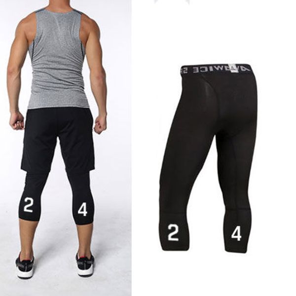 

compression basketball 3/4 tights pants sports training pants running leggings men fitness running leggings sportswear, Black;blue