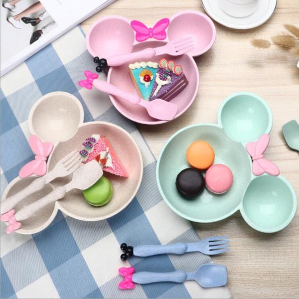 

2019 new 3psc cartoon mickey baby bowl dishes children solid feeding bowls baby dinner food container kids children's tableware set
