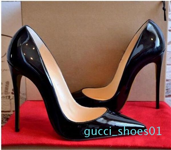 

so kate 12cm high heels shoes red bottom nude color genuine leather point toe pumps g01, Black