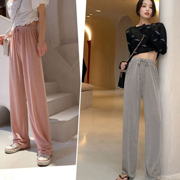 

women's trousers black gray pink wide leg pants female spring summer thin section high waist straight tube loose casual pants, Black;white