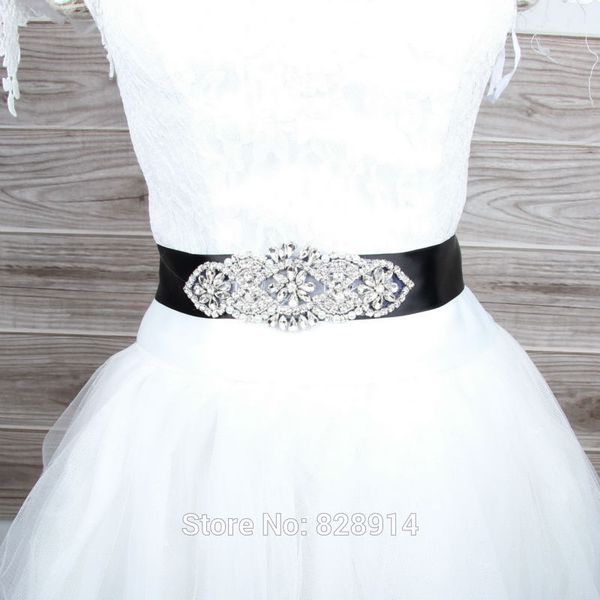 

clear rhinestones applique green ribbon wedding dress belt bridal sash with 400cm length ribbon 14 colors with rhinestones, Black;brown