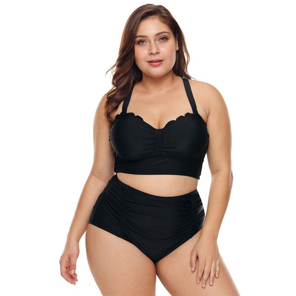 

swimsuit womens high waist belly european and american plus size swimsuit new spring split swimsuit 410759, White;black