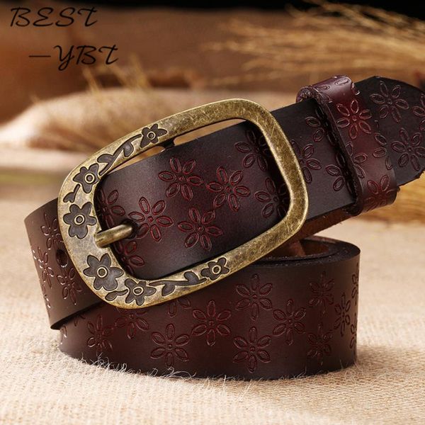 

designer women new fashion belt retro embossed leather belt female decor embossing belts hand embossed vintage brass buckle, Black;brown