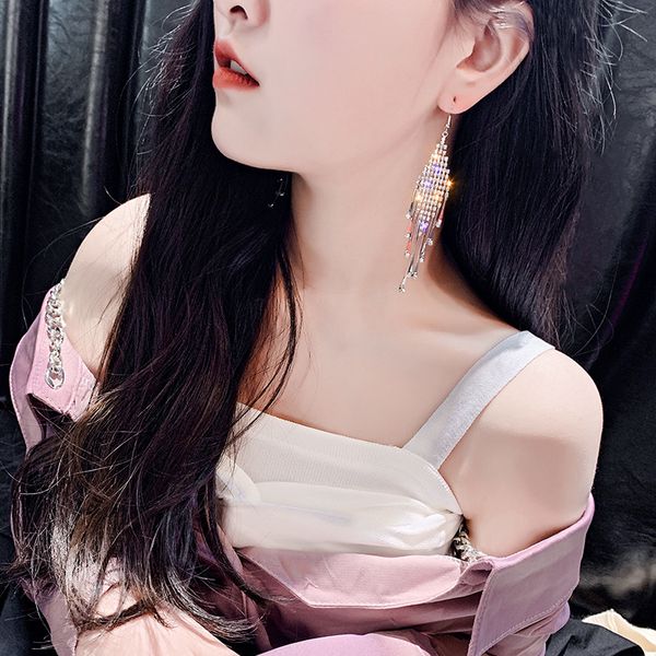 

s925 sterling silver needle кристалл sexy длинной подвеска большой кисточка мотаться серьги для ювелирных изделий женщины девушки моды, Golden;silver