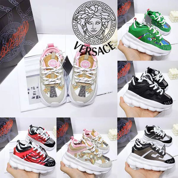 

2020 luxury chain reaction casual baroque shoes for children black white pink fashion trainers sports designer kids casual sneaker 26-37