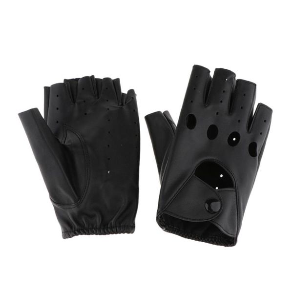 

women mens pu leather punk rock style half finger hollow holes gloves, Blue;gray