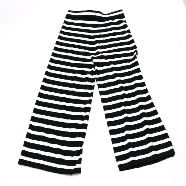 

ladies stripe loose knit wide-leg pants, Black;white