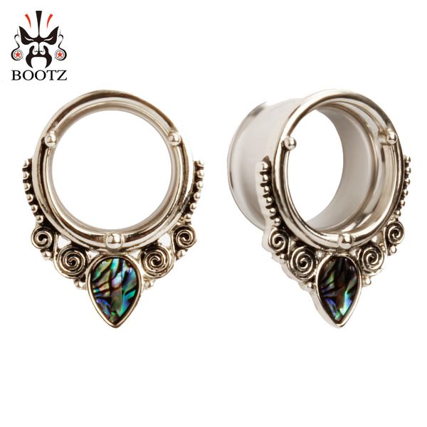 

flared stainless steel silver ear tunnels and plugs piercing with shell logo body jewelry mix sizes lot expander