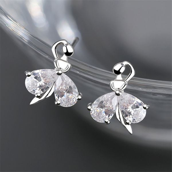 

корейский мода милый романтический серьги 925 стерлингового щепка цифры серьги для девочек женщин балета девушка cz камни танцор уха, Golden;silver