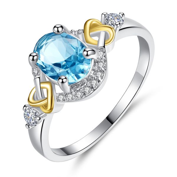 

fashion two-tone ring woman inlaid red and blue zircon ring exquisite valentine's day gift xiao mei zi, Slivery;golden